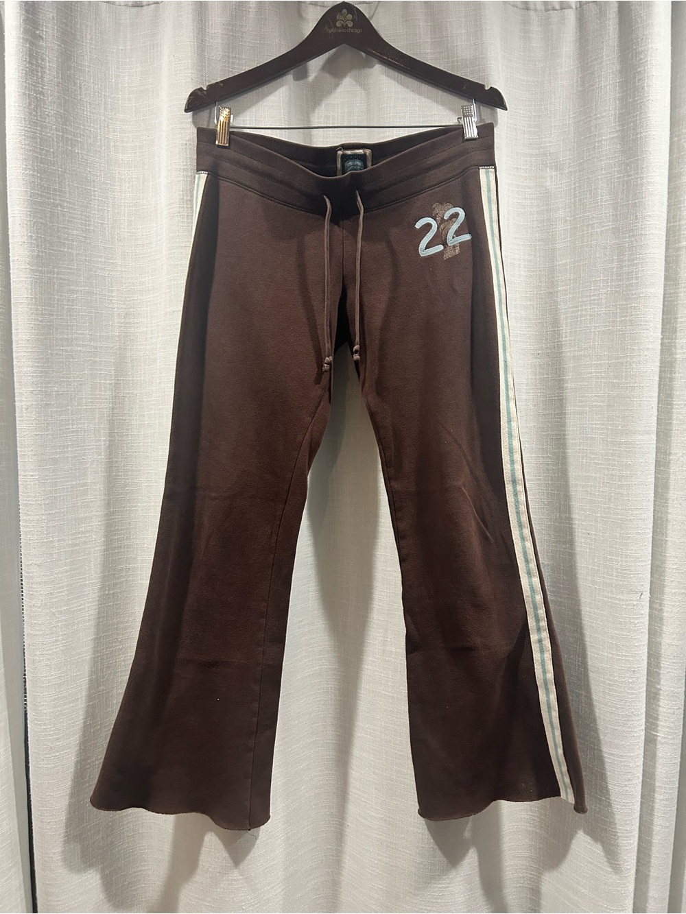 Hollister Brown Joggers with White & Light Blue Side Stripes and '22